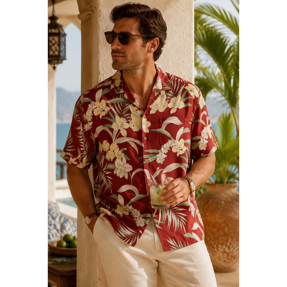 Tommy Bahama Short Sleeve 100% Silk Floral Tropical Coastal Camp Shirt XXL